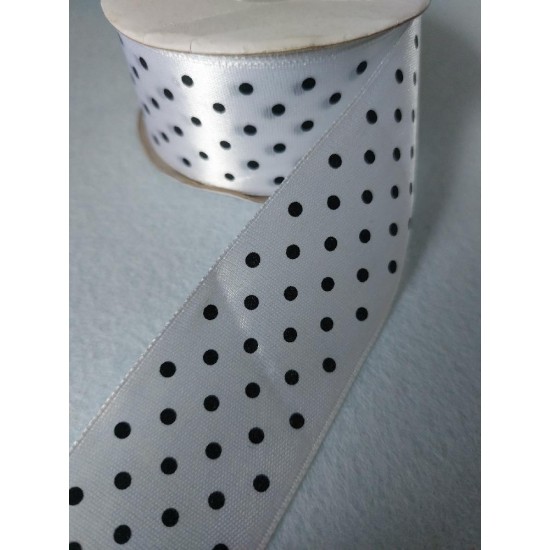 Лента атласная в крупный горошек/ ш.40мм/ цв.01 белый, цена за 1 м